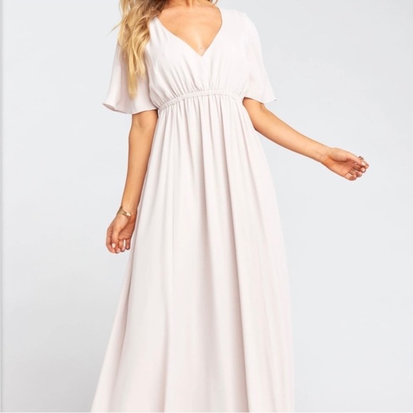 Show Me Your MuMu Emily Empire Flutter Sleeve Maxi Dress tan color - Picture 2 of 7